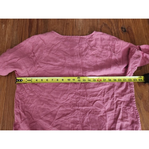 Flax Linen Tunic Medium Pink Top Short Sleeve Coastal Chic Minimalist Lagenlook - Picture 6 of 8
